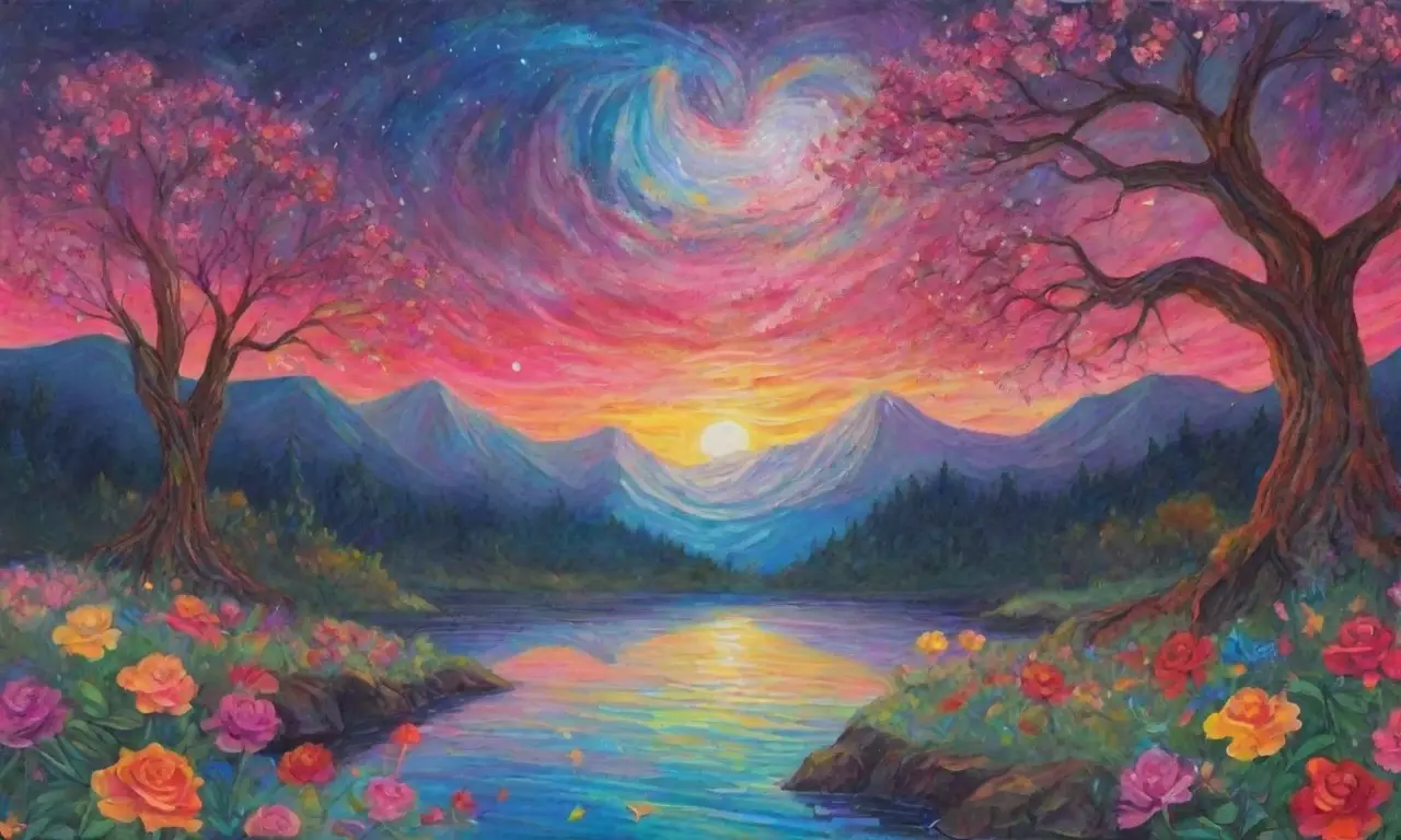 Un paisaje cósmico lleno de colores vibrantes, emociones y conexiones entre mundos