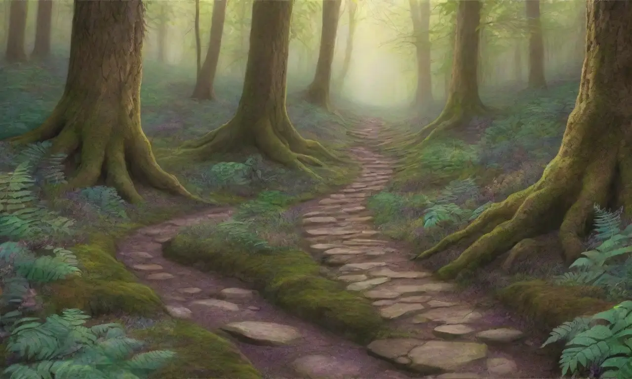 Un bosque verde y misterioso, lleno de vida y transformación