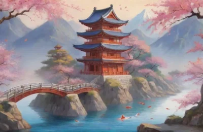Un paisaje vibrante de flores de cerezo