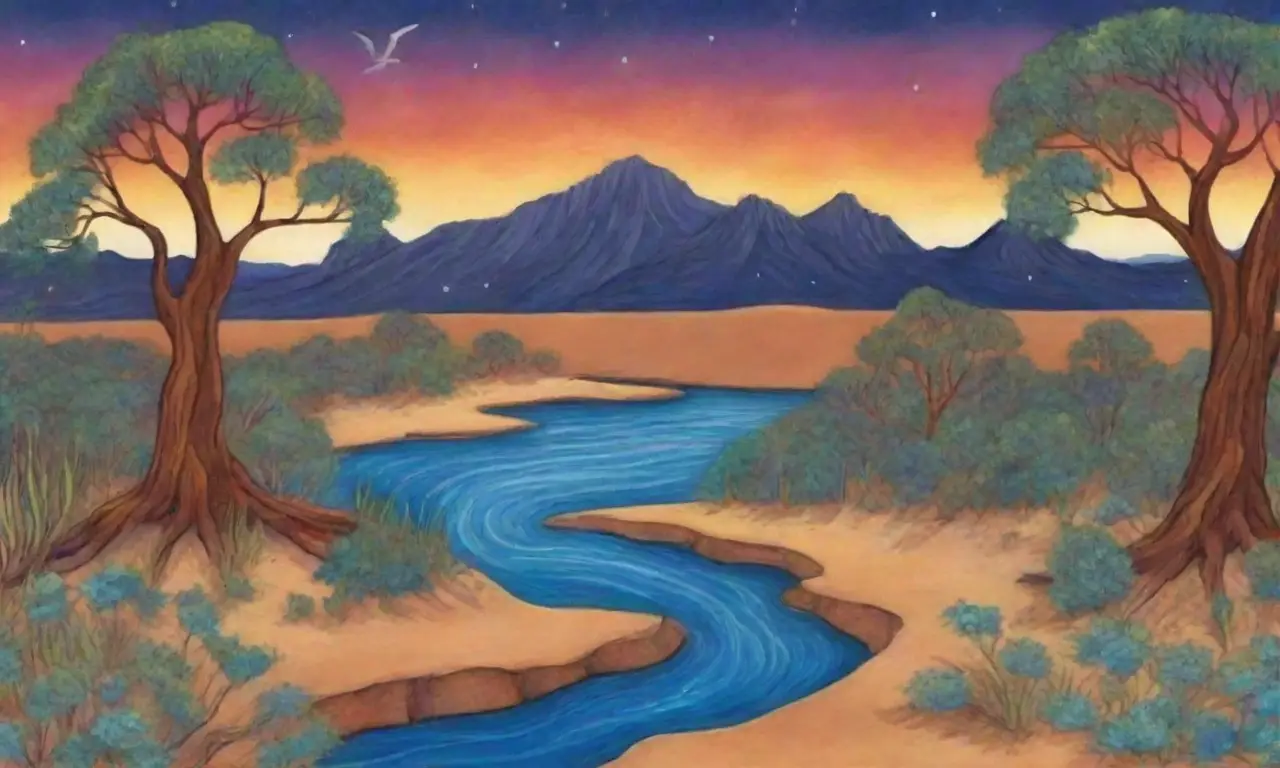 Paisajes vibrantes y sagrados llenos de arte aborigen, naturaleza y mitología