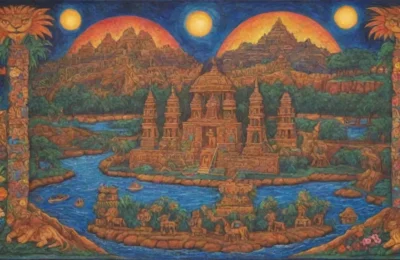Riqueza cultural y espiritual en antiguos relieves y paisajes vibrantes