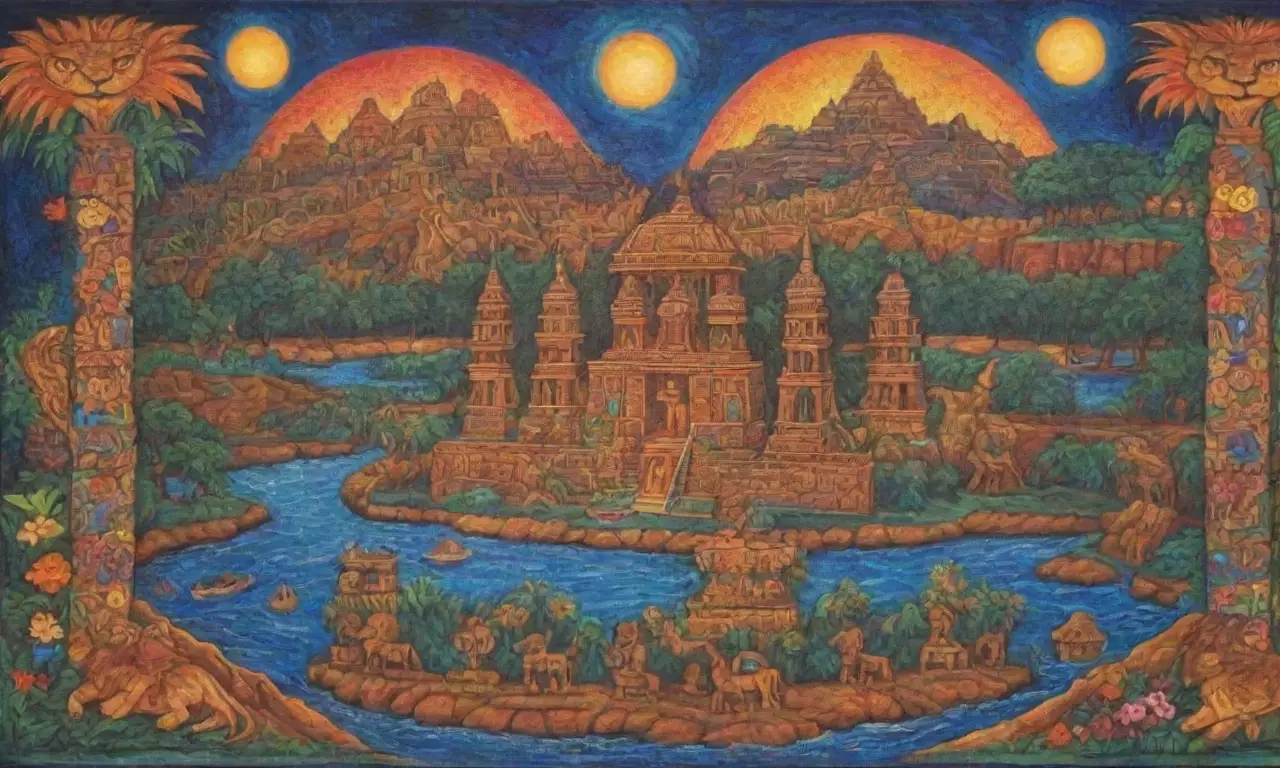 Riqueza cultural y espiritual en antiguos relieves y paisajes vibrantes