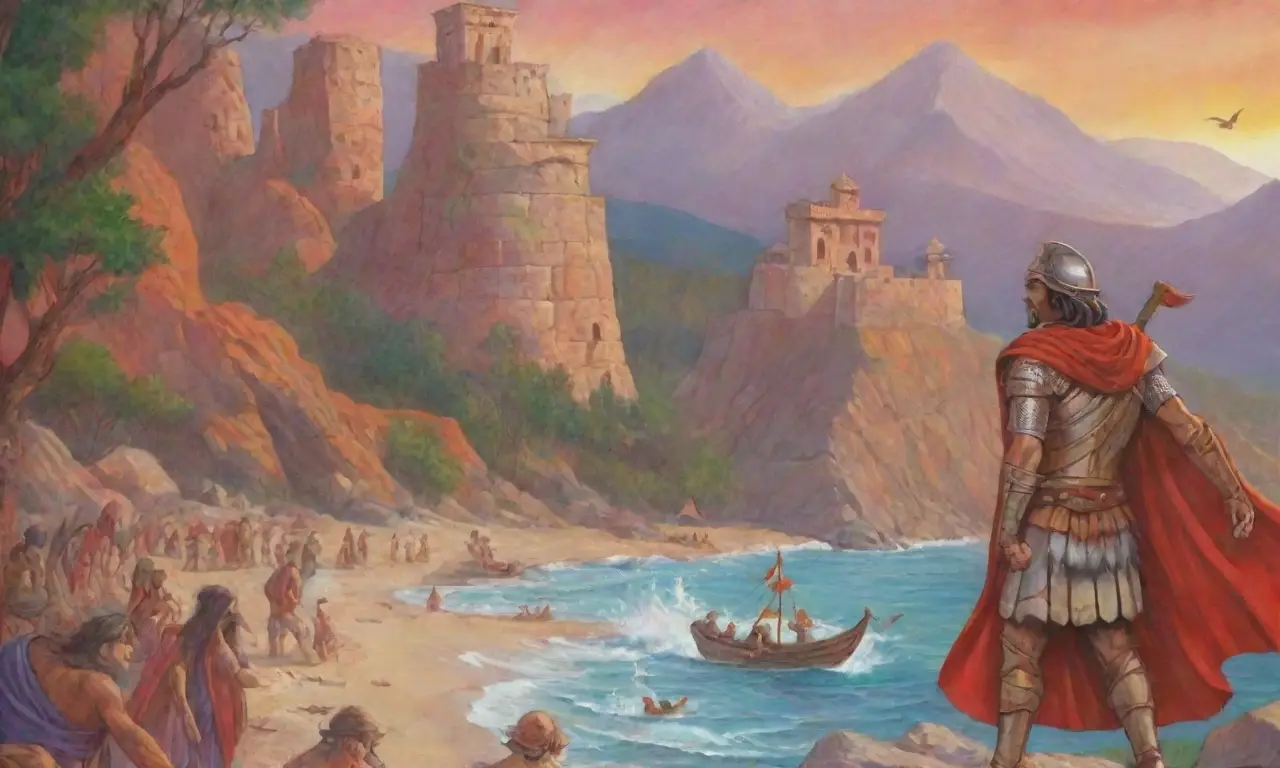 Un mural vibrante de Eneas en armadura