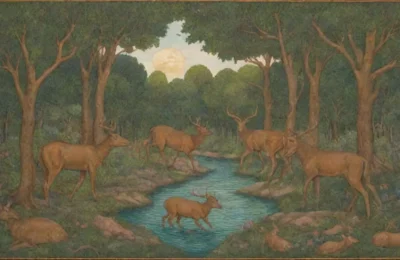 Un bosque exuberante con cazadores romanos
