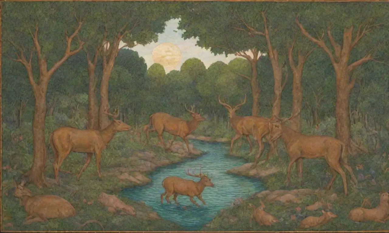 Un bosque exuberante con cazadores romanos