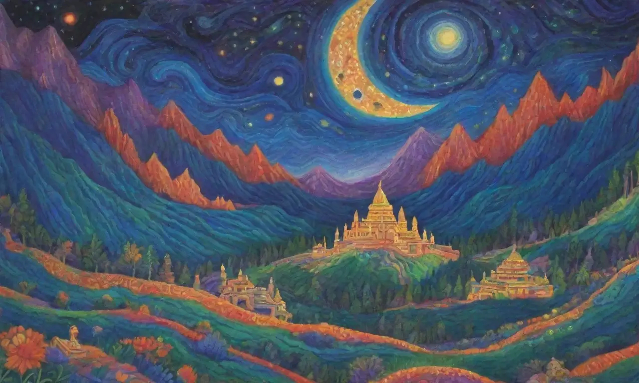 Un vibrante tapiz cósmico de colores y formas que representa la esencia de la creación