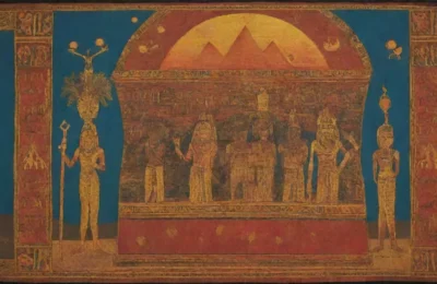 Un mosaico de símbolos culturales antiguos y modernos que evoca la rica historia de Egipto