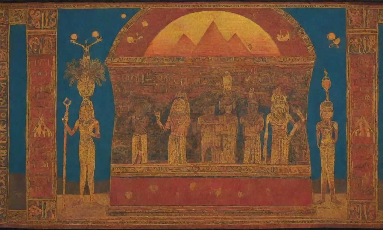 Un mosaico de símbolos culturales antiguos y modernos que evoca la rica historia de Egipto