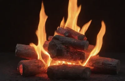 El fuego vibrante ilumina y transforma el entorno con su danza de llamas y sombras