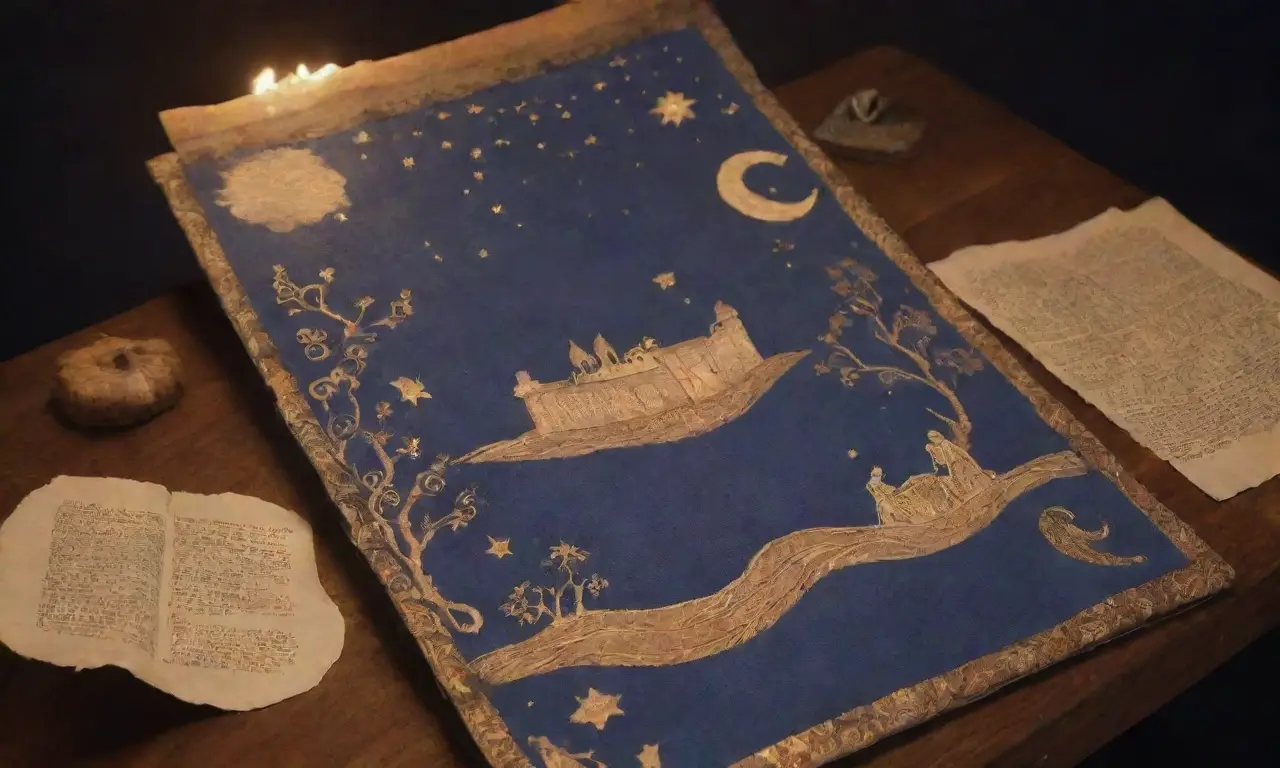 Un filósofo medita bajo un cielo estrellado, rodeado de mapas celestiales y un ambiente lleno de sabiduría