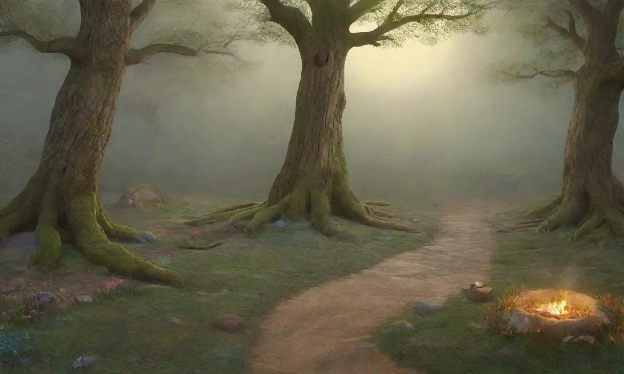 Un bosque místico con árboles antiguos