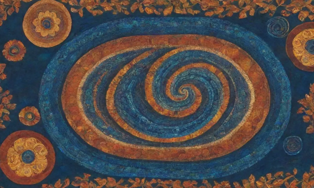 Un espiral vibrante y etéreo que entrelaza colores, formas orgánicas y símbolos culturales