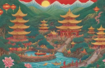 Un paisaje vibrante y místico lleno de dragones