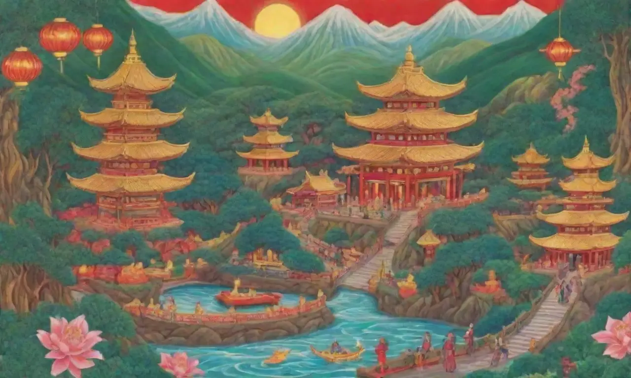 Un paisaje vibrante y místico lleno de dragones