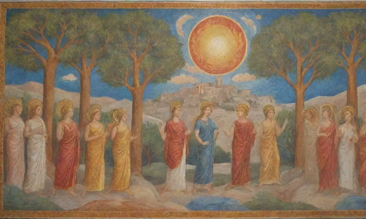 Un mural vibrante con columnas romanas