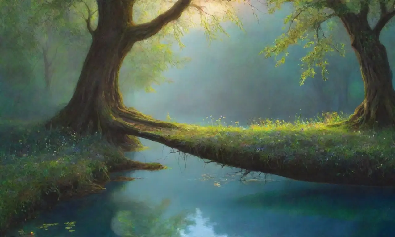 Un paisaje mágico de naturaleza vibrante y misteriosa