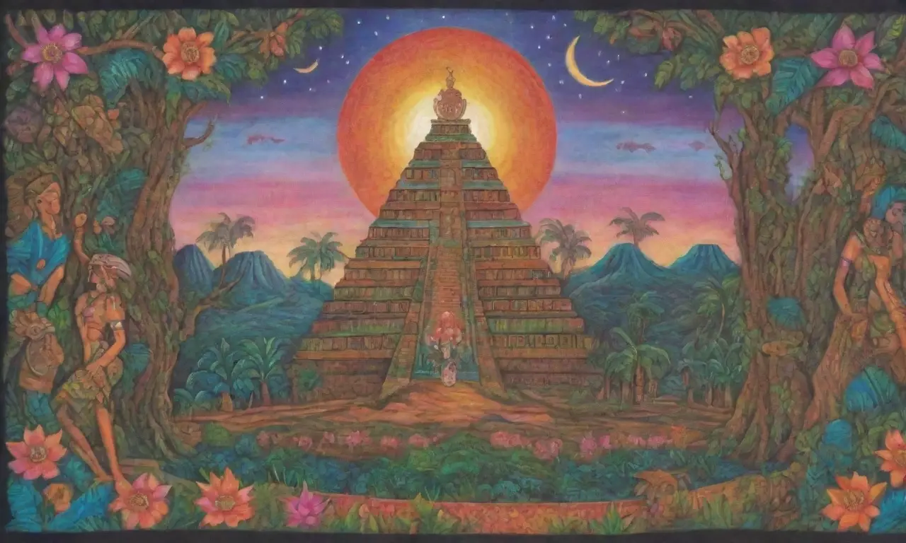 Un vibrante mural maya con símbolos