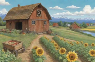 Un paisaje rural sereno y abundante con campos verdes