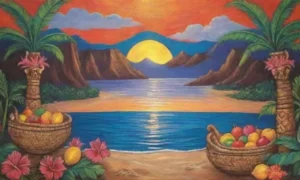 Un paisaje tropical vibrante lleno de colores