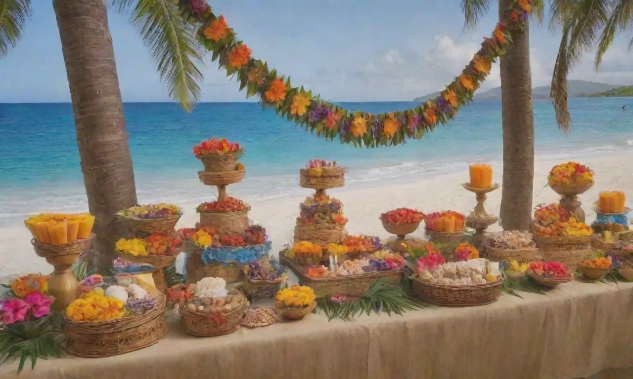 Un paisaje tropical vibrante y sagrado lleno de flores