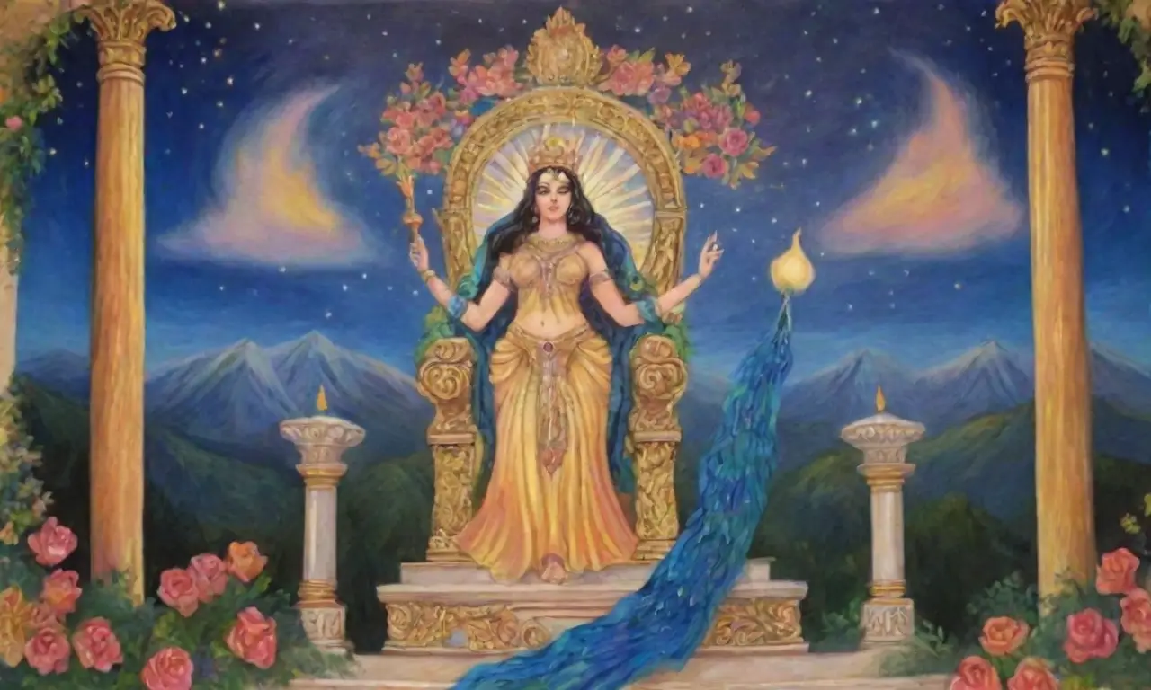 Un paisaje celestial con Hera y Zeus en un entorno divino y majestuoso