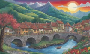 Un mural vibrante refleja la esencia de la cultura vasca en un paisaje lleno de misterio y encanto