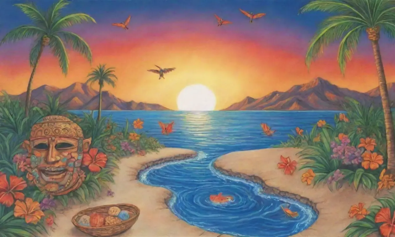 Un paisaje tropical vibrante lleno de colores