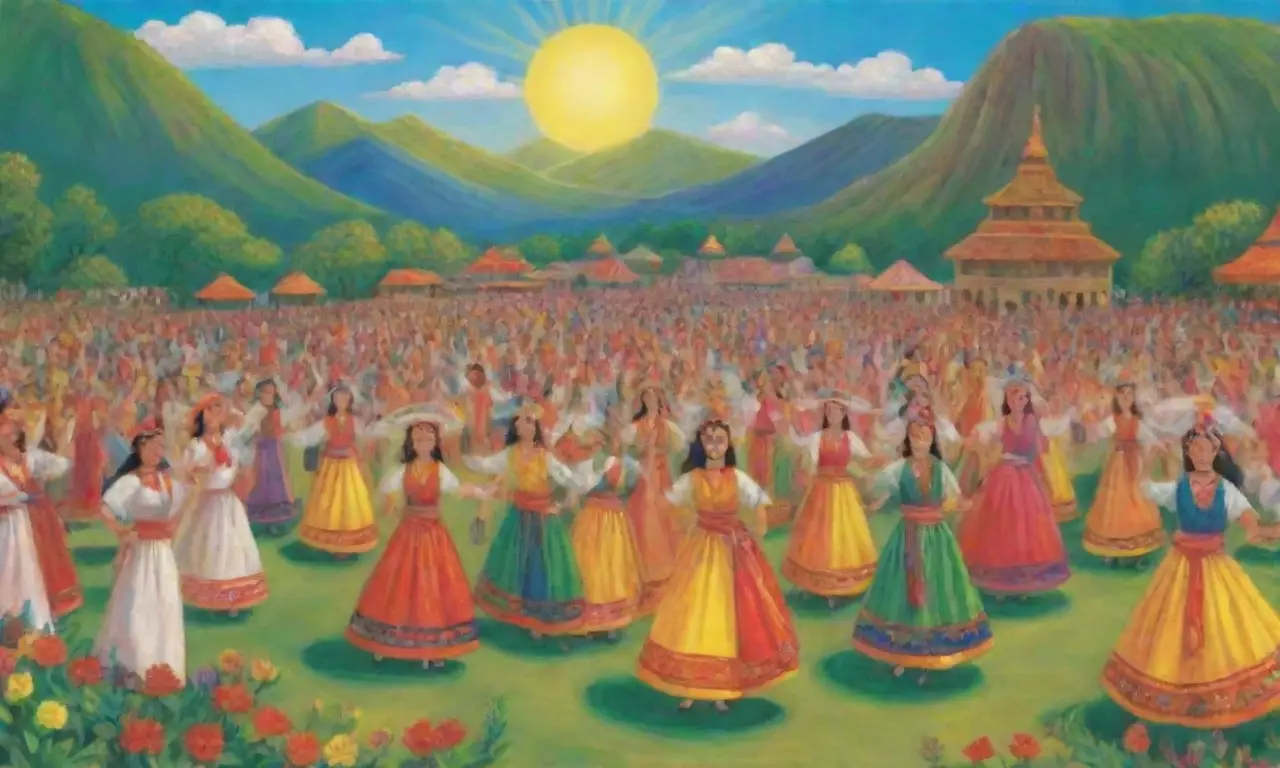 Un vibrante festival cultural con danzas, colores, música y tradiciones en un paisaje lleno de historia