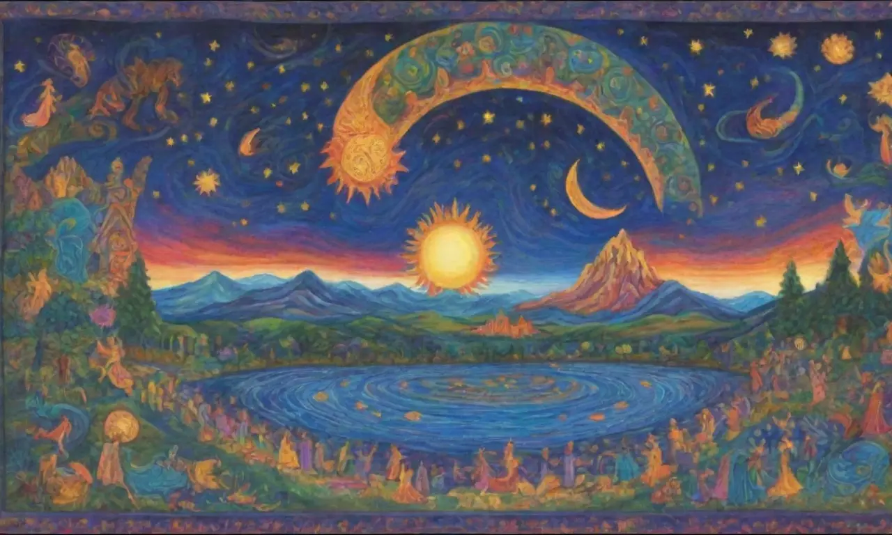 Un tapiz vibrante de colores y mitología que representa la unidad en la diversidad