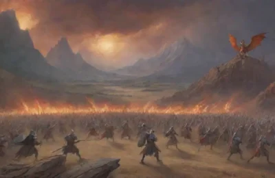 Un vasto campo de batalla se llena de guerreros