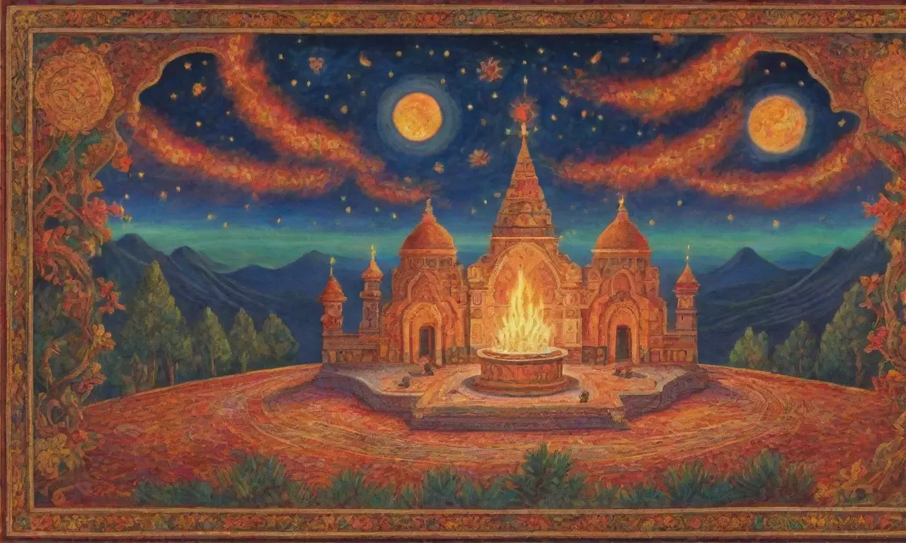 Un altar zoroastriano rodeado de fuego