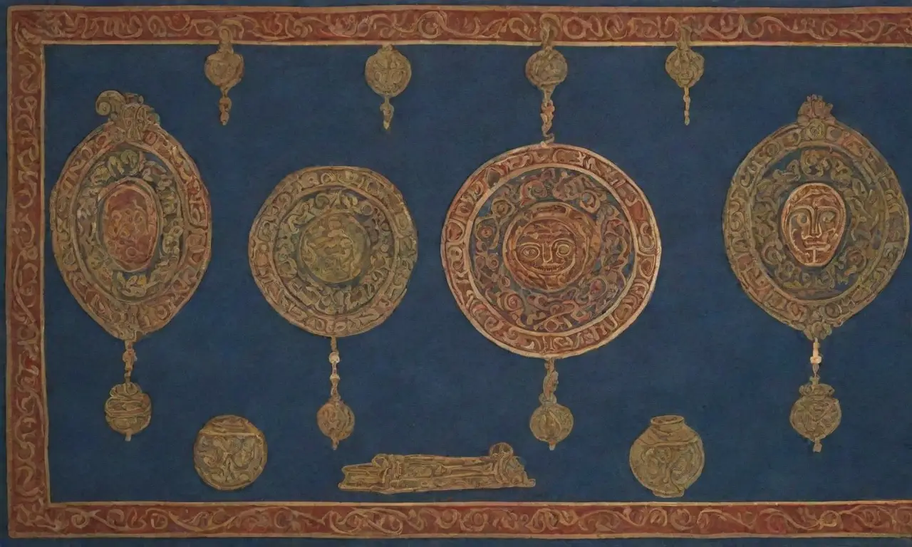 Papiro antiguo con símbolos etruscos en oro, dioses en sombras y secretos por descubrir