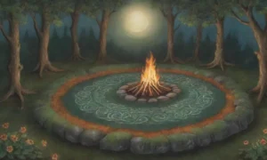 Un círculo de figuras en un bosque