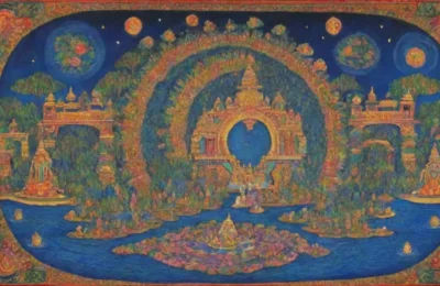 Un paisaje místico lleno de colores vibrantes