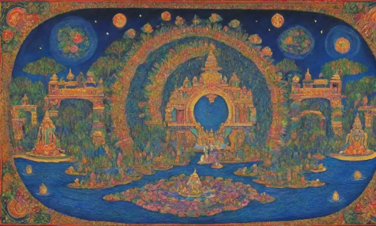 Un paisaje místico lleno de colores vibrantes