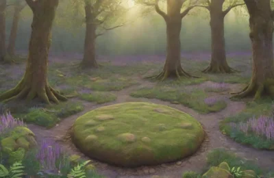 Un bosque mágico con árboles antiguos