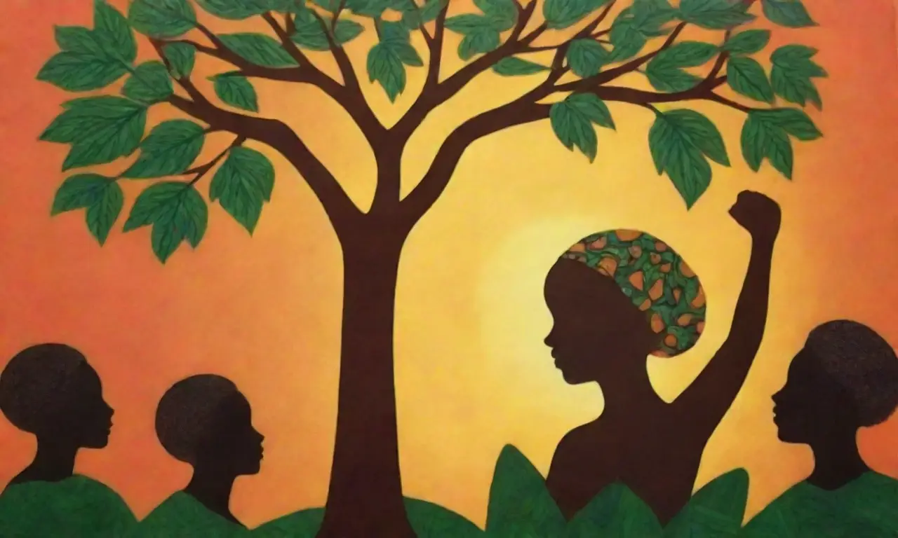 Una poderosa representación de la libertad y la unidad en un vibrante paisaje africano