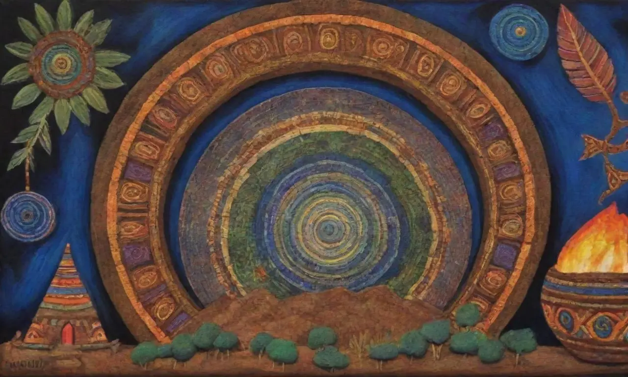 Un collage de elementos ancestrales y naturales que reflejan la esencia de la vida
