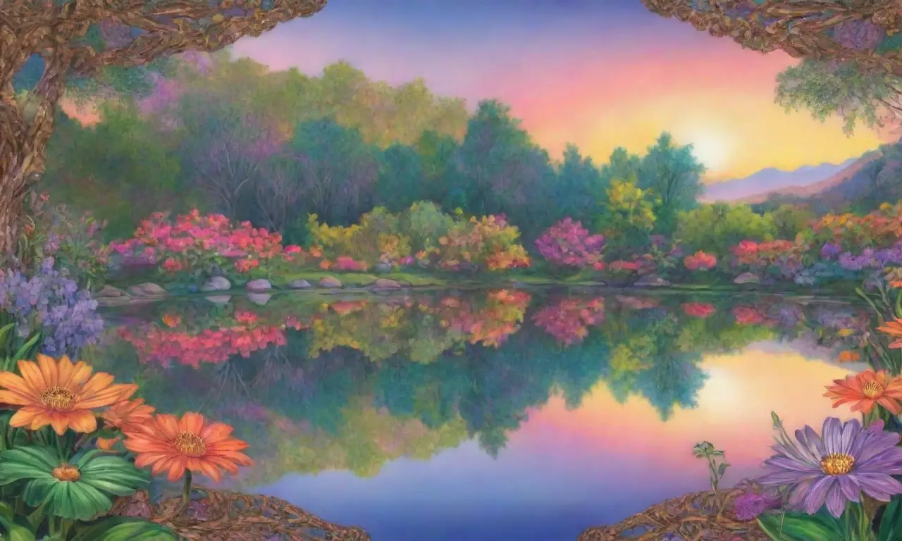 Un espejo ornamentado refleja un jardín vibrante y misterioso
