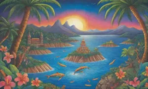 Un paisaje tropical vibrante lleno de colores