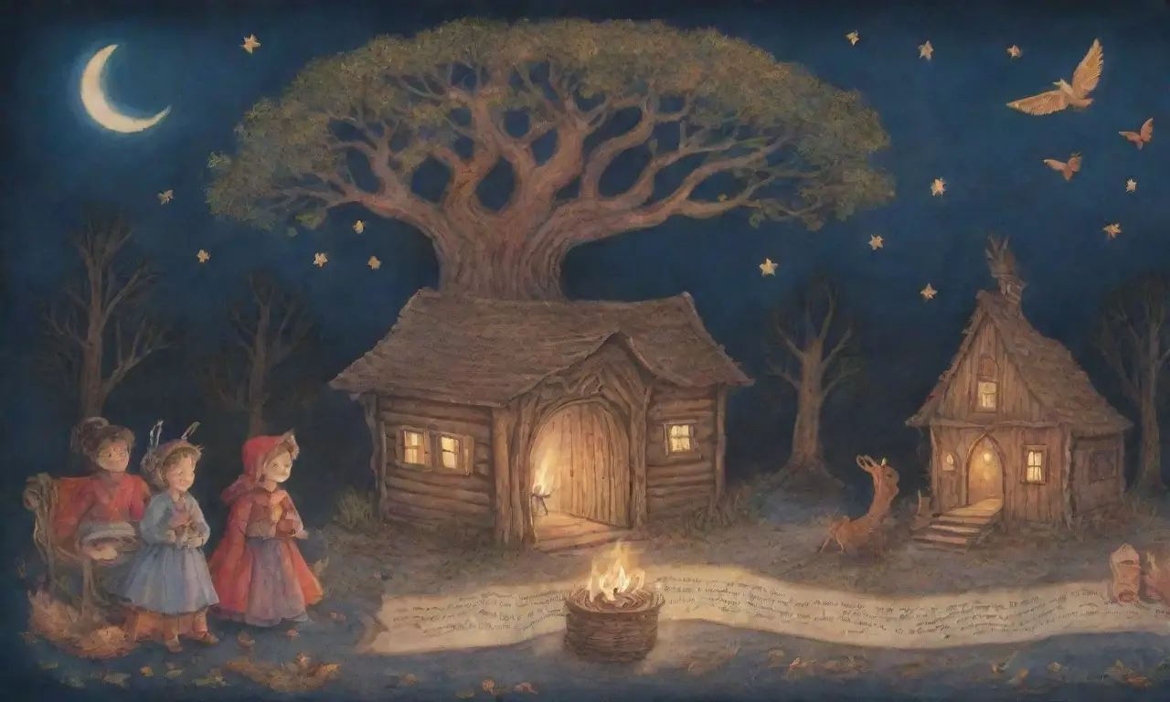 Un antiguo escenario de cuentos con luces cálidas