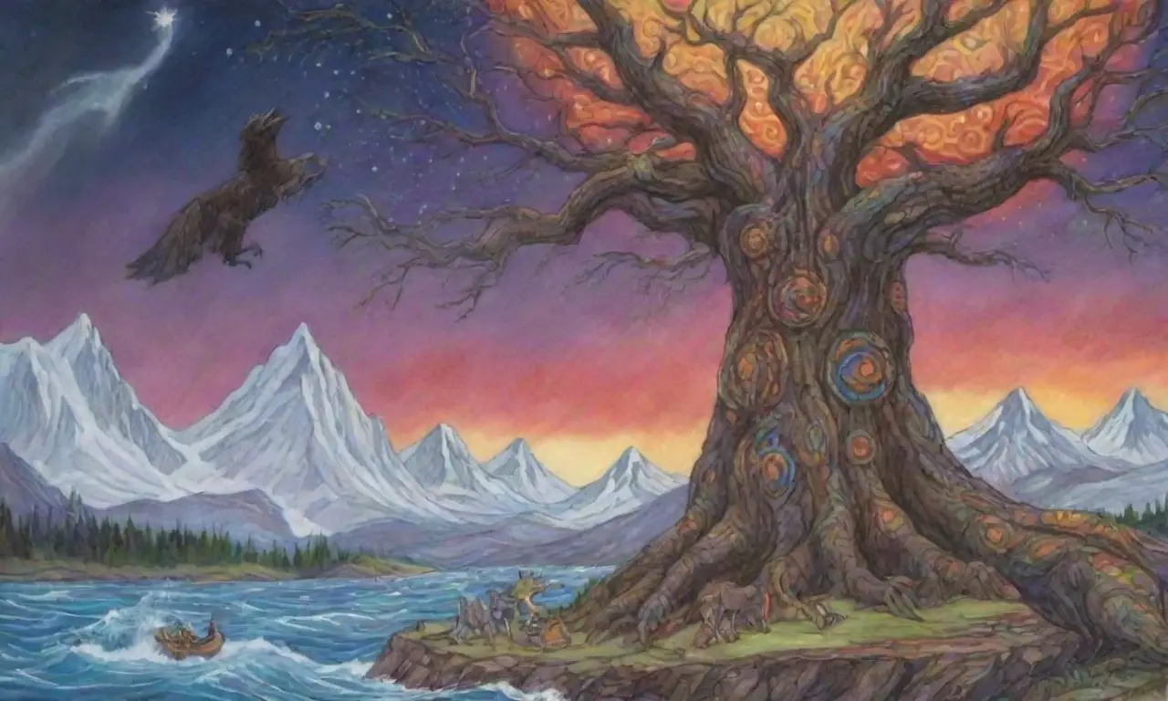 Un paisaje épico nórdico lleno de dioses, criaturas míticas y magia