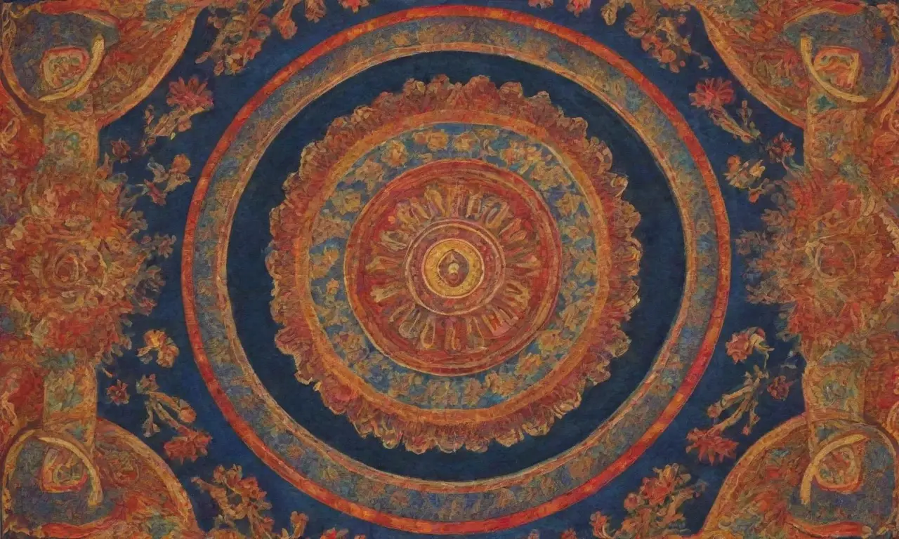 Motivos persas antiguos con patrones intrincados, colores vibrantes y elementos sagrados