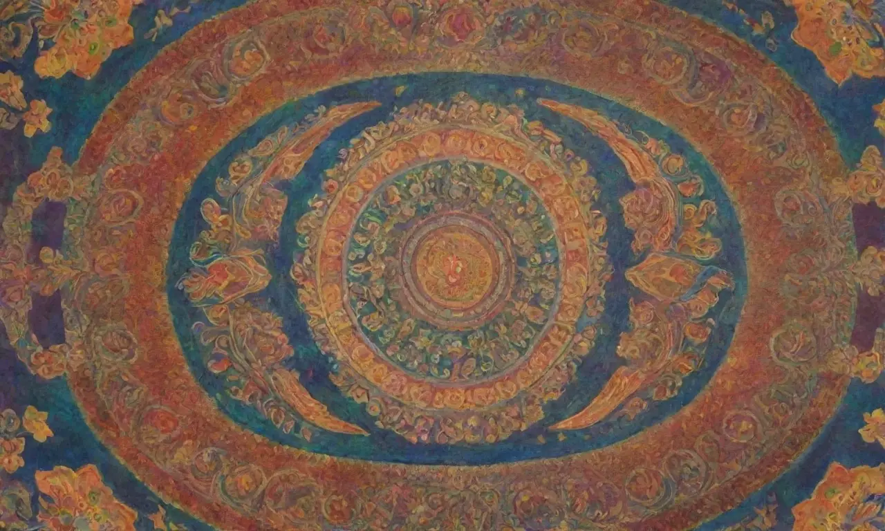 Un caleidoscopio de colores, símbolos y sabiduría espiritual se entrelazan en un paisaje místico