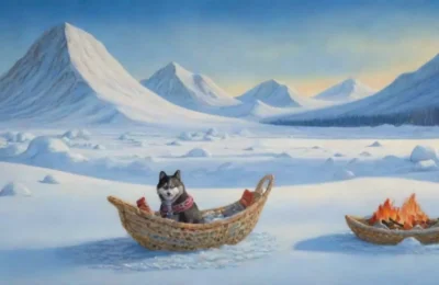 Un paisaje helado con un inuit