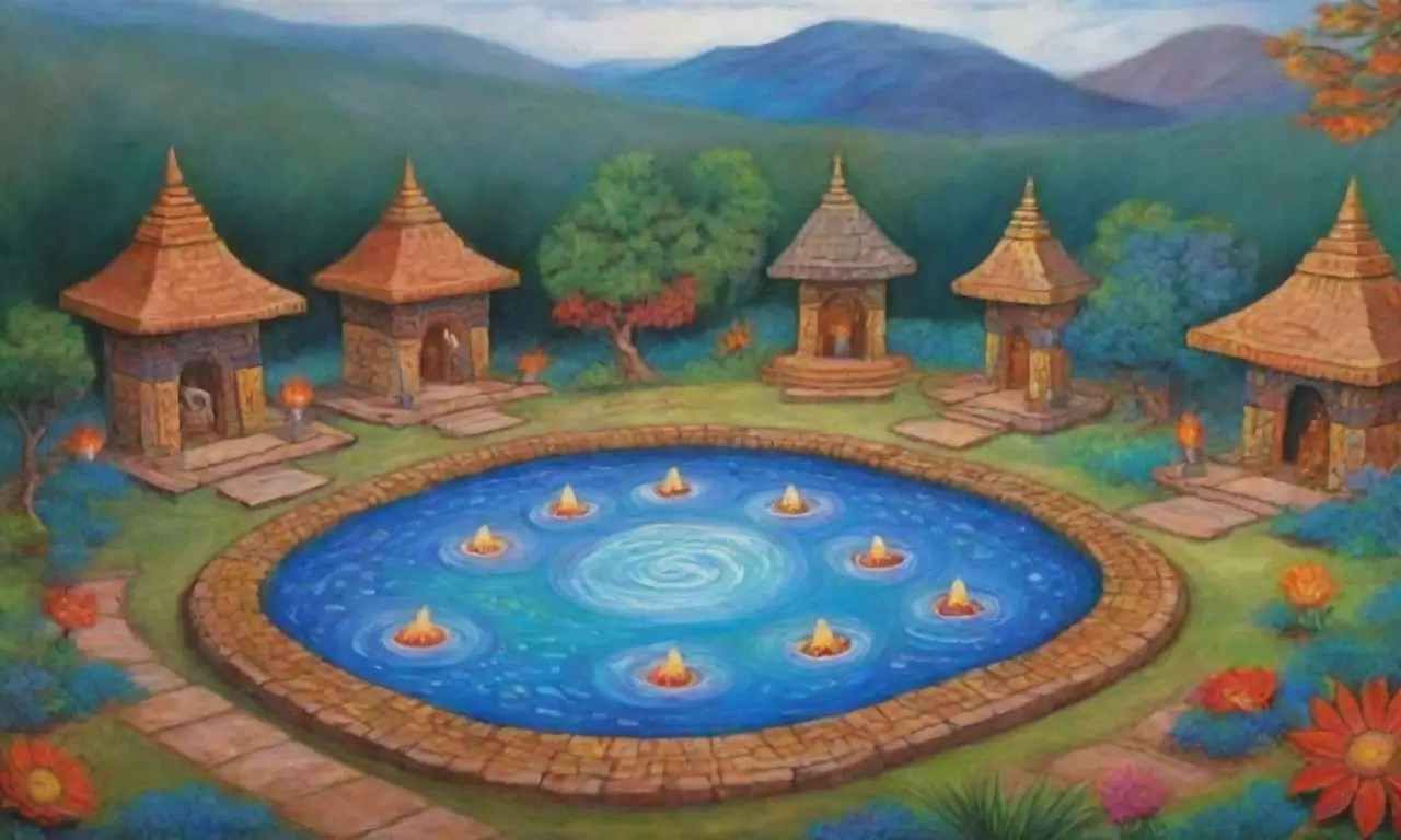 Un paisaje vibrante lleno de rituales sagrados y elementos naturales