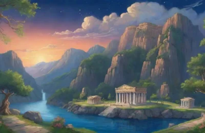 Un paisaje celestial con montañas