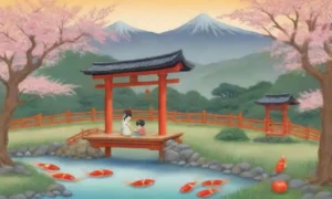 Un paisaje sereno con cerezos en flor
