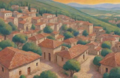 Un paisaje etrusco antiguo con colinas