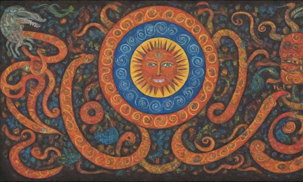 Colores vibrantes y patrones danzan en un mundo de dioses antiguos y mitos sagrados